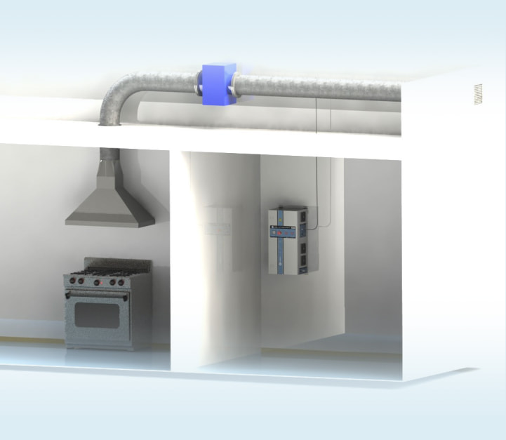 Applicazione dell'ozono nell'impianto di estrazione d'aria connesso ad una cappa e posizionato dopo un precipitatore elettrostatico