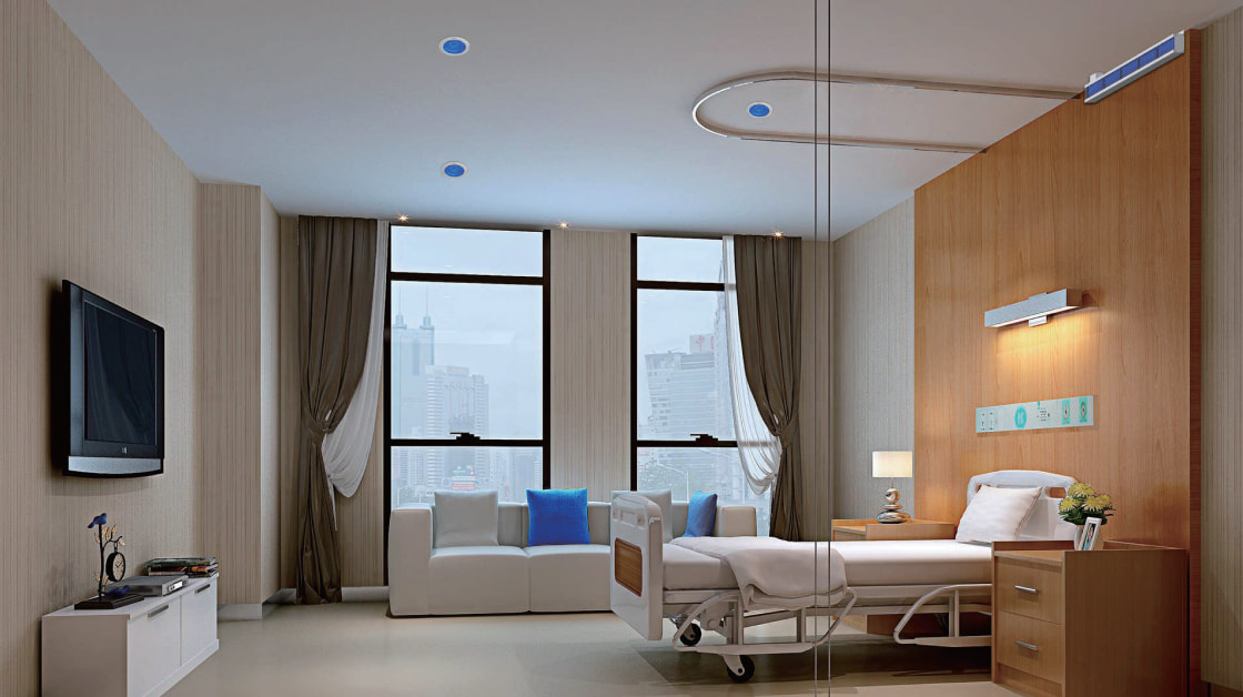 Un'immagine di una stanza d'ospedale che utilizza i sistemi di illuminazione e sanificazione automatica RadicalTek